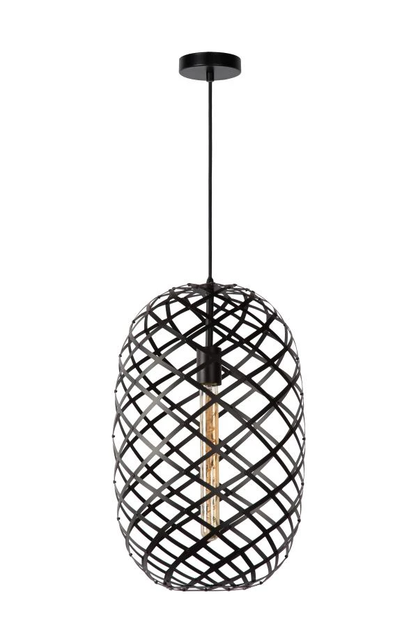 Lucide WOLFRAM - Hanglamp - Ø 32 cm - 1xE27 - Zwart - uitgezet